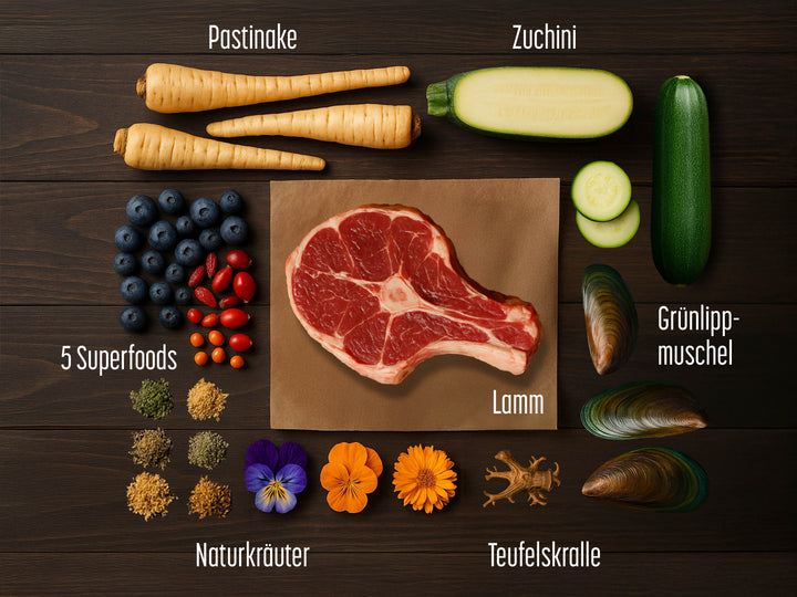 Lamm mit Pastinake, Zucchini, Superfoods und Naturkräuter