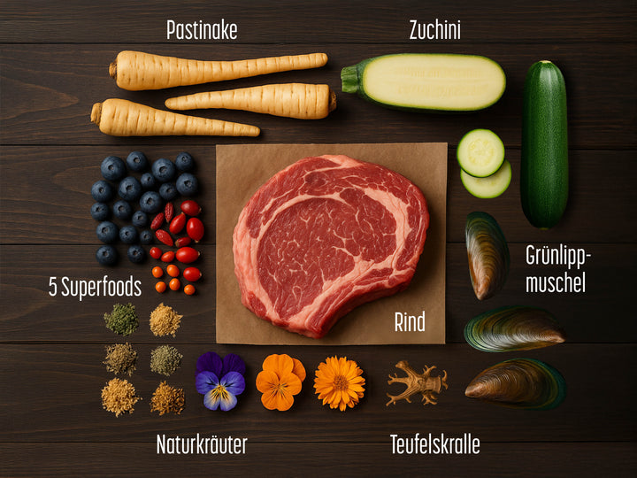Rind mit Pastinake, Zucchini, Superfoods und Naturkräuter