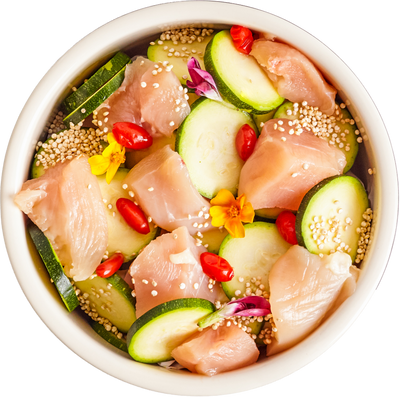 Nassfutter Huhn mit Amaranth, Zucchini und Naturkräutern