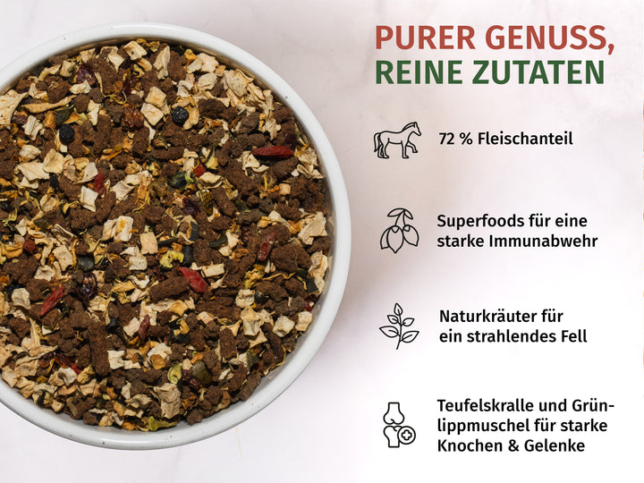 Pferd mit Pastinake, Zucchini, Superfoods und Naturkräuter