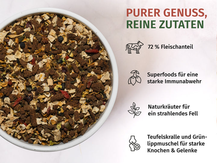 Rind mit Pastinake, Zucchini, Superfoods und Naturkräuter