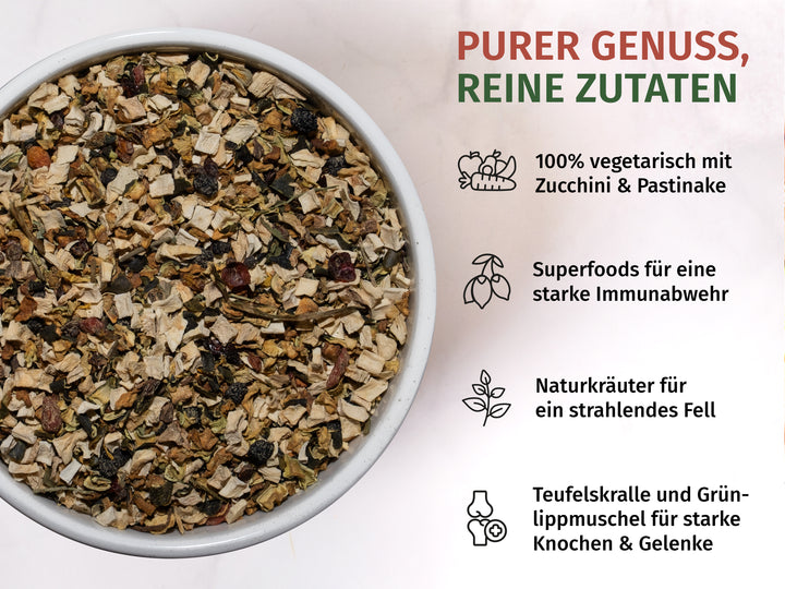 Vegetarisch mit Pastinake, Zucchini, Superfoods und Naturkräuter