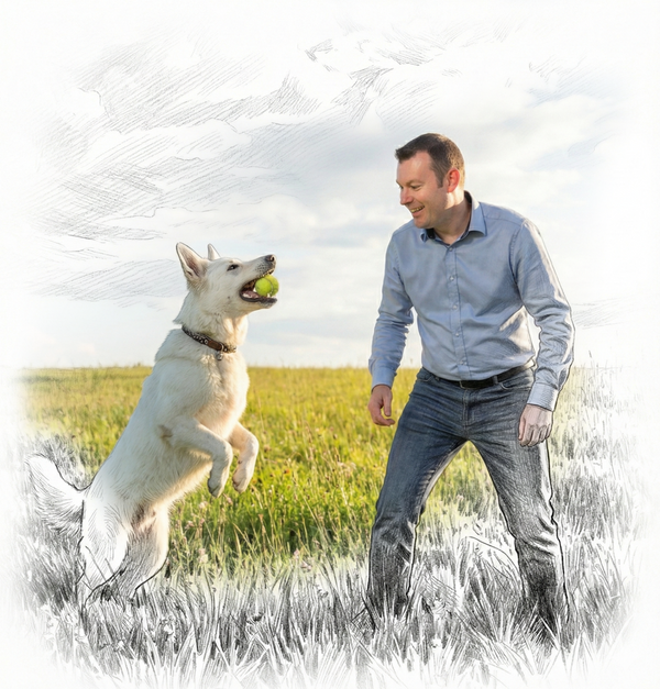 Founder with dog